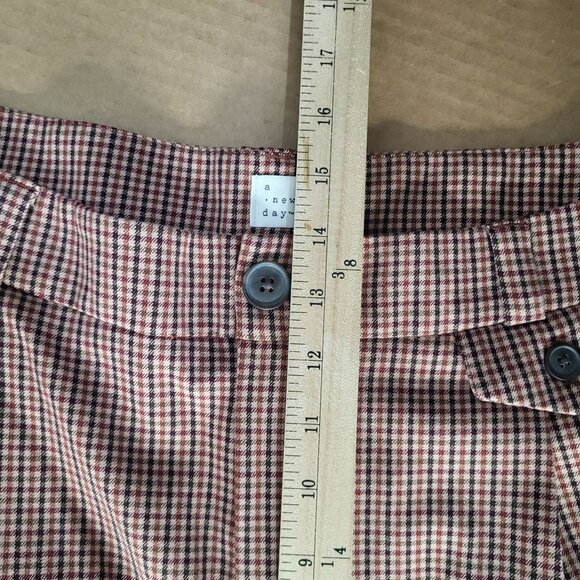 A New Day Women's SZ 17 High Rise Wide Leg Trousers Plaid Brown Pleats Pockets - Picture 7 of 11